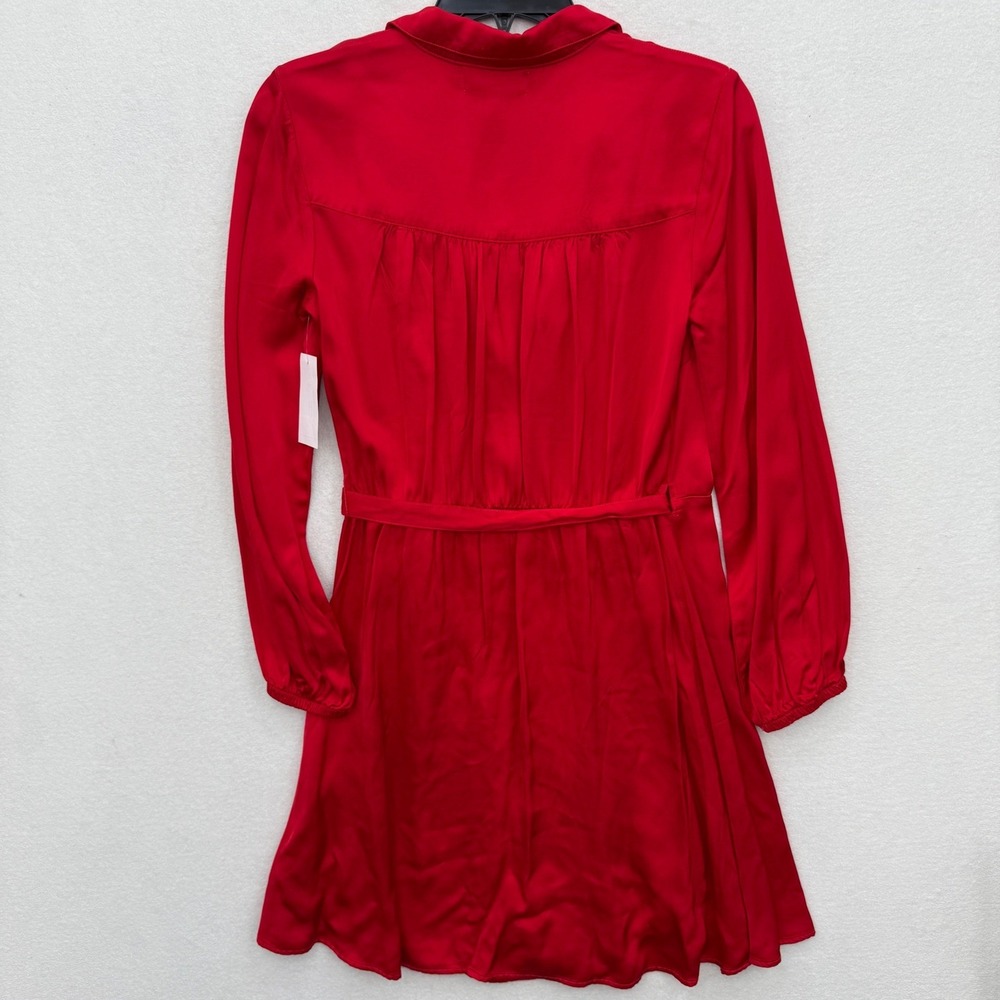 Cloth & Stone Red Wrap Dress Women's M Long Sleeve Career Cocktail Party Satin - Picture 2 of 5